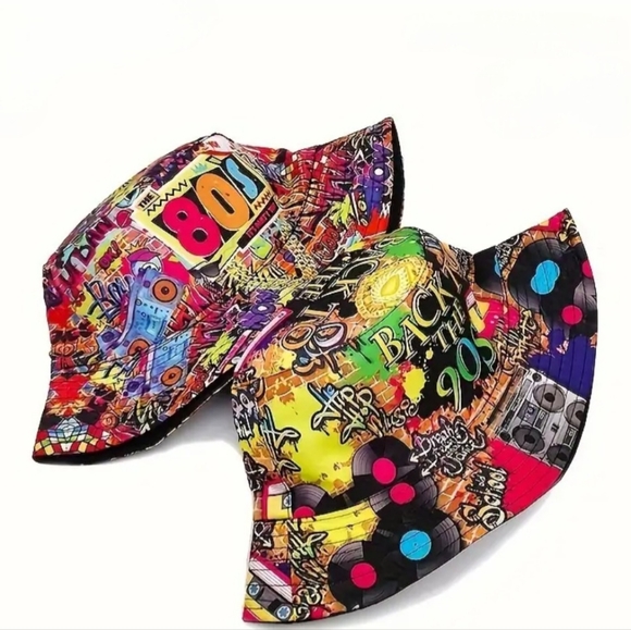 fashion hats Accessories - NWT - Choose Retro Graffiti Style 80s/90s Reversible Bucket Hat/ Unisex